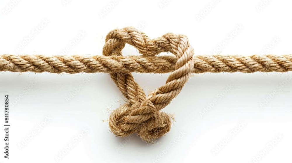 Heart-shaped knot isolated on a white rope