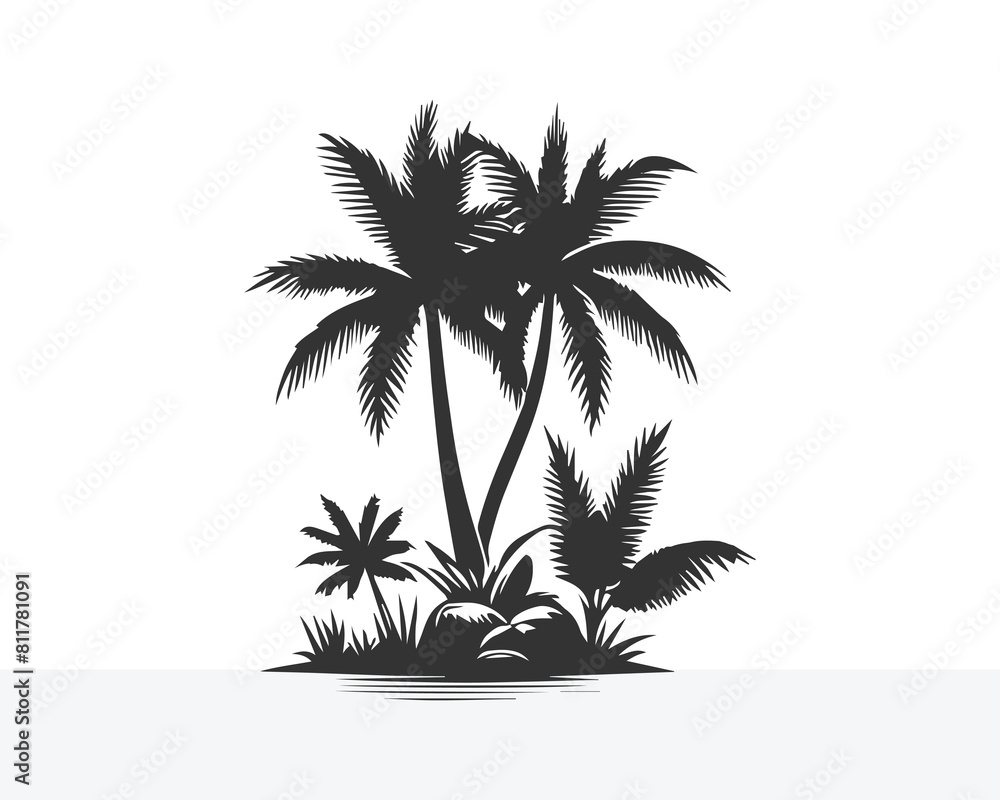 palm tree black silhouettes white background Vector design 