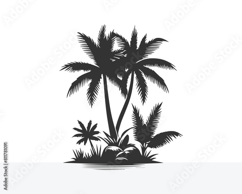 palm tree black silhouettes white background Vector design 