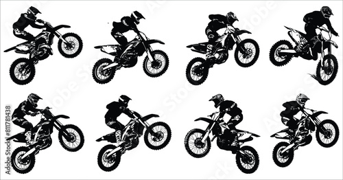 Silhouette of a person riding a bike, Silhouettes of motorcycle sport, Motorcycle sport bike silhouette, Motorcycle rider silhouette, Racing, Motorcycle, Sports, Jumping, Silhouette, Rider, Jump
