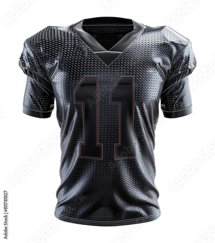 American football black jersey uniform template with front view isolated on transparent background, generated ai