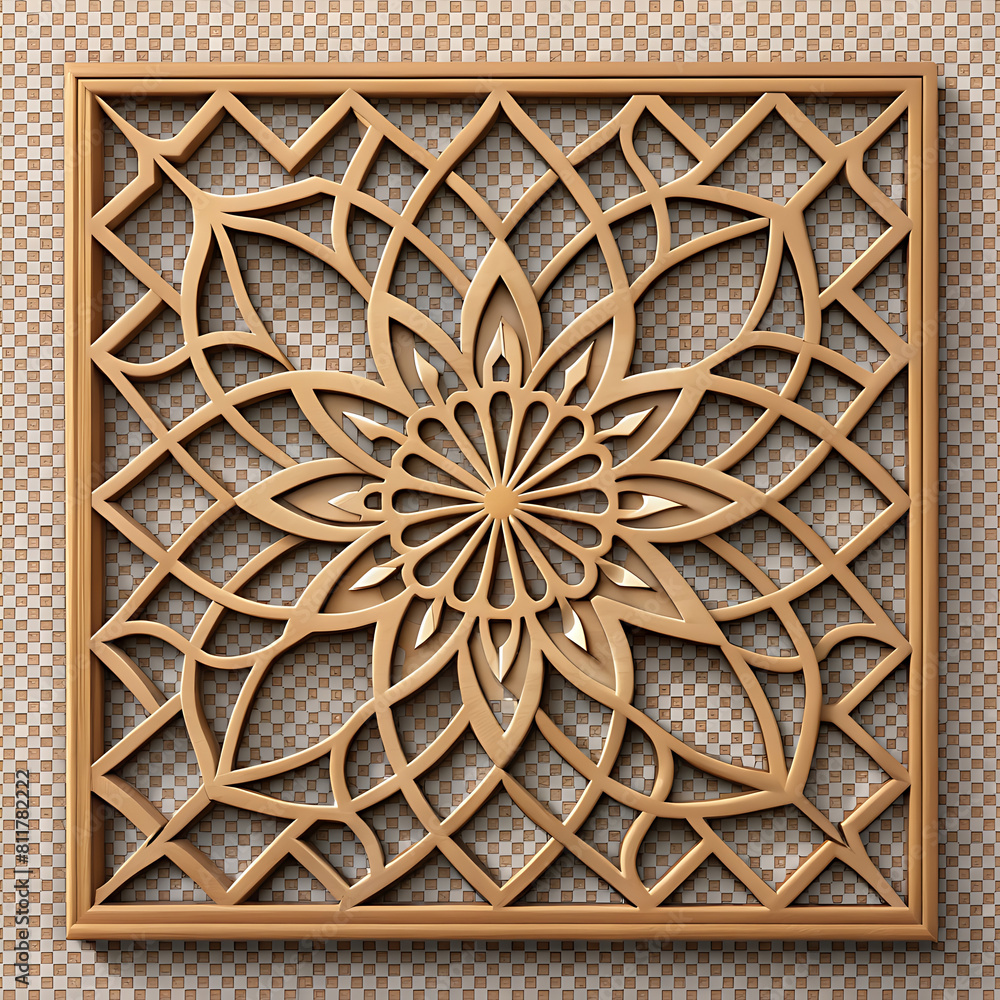 A close up of a wooden wall with a decorative design generative ai
