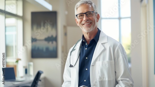 Smiling Doctor in Modern Clinic photo