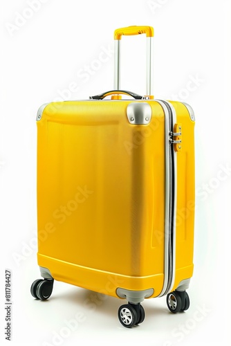 yellow wheeled suitcase isolated on white