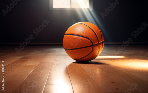 a basketball ball on a hardwood floor,ai © Kitsada