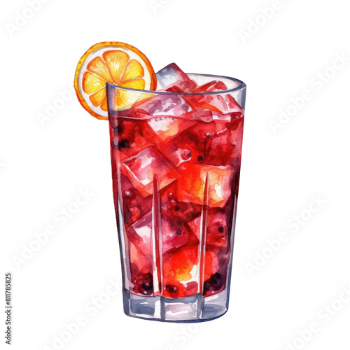 Americano Cocktail Watercolour clipart isolated in a white background