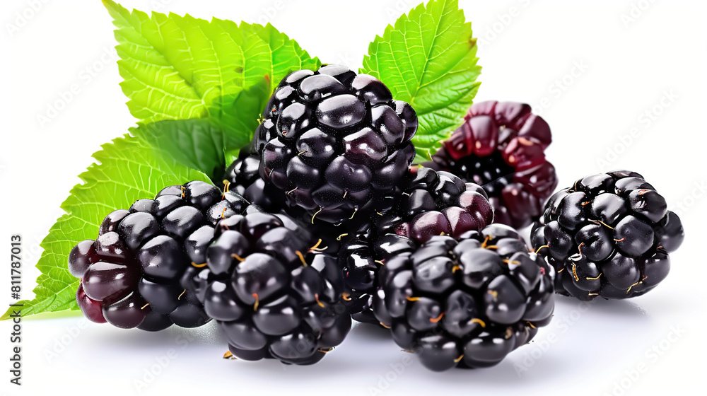 Fresh blackberries find simplicity in a minimalist arrangement on a clean, white background