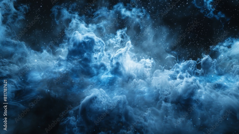 Ground blue and white fog background, 3d rendering. Smoke cloud scene neon light. Spooky dark magic haze. Panoramic view of the abstract fog. Ground blue and white fog background, 3d rendering. Smoke cloud scene neon light. Spooky dark magic haze. Panoramic view of the abstract fog.