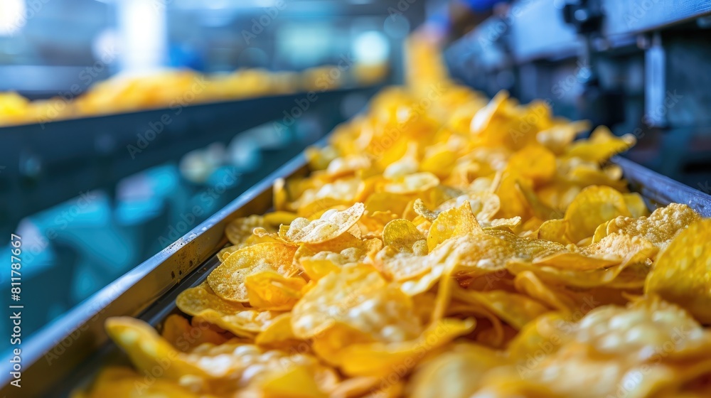 Potato chips production line at the factory. potato chips and snacks Potato chips production line at the factory. potato chips and snacks