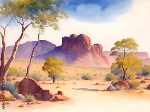 Alice Spring Australia Country Landscape Illustration Art