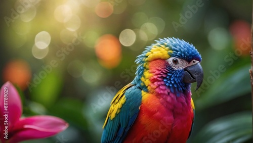 Garden Jewel, Exotic Bird Radiating Color in Tropical Setting