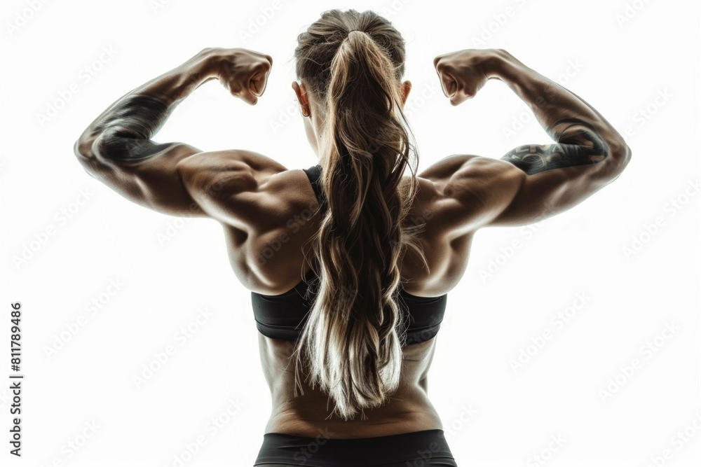 Naklejka premium Powerful Female Bodybuilder Showcasing Muscles. Generative ai
