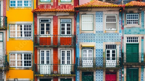 Colorful houses with traditional portuguese glazed tile in Porto, Portugal. © usman