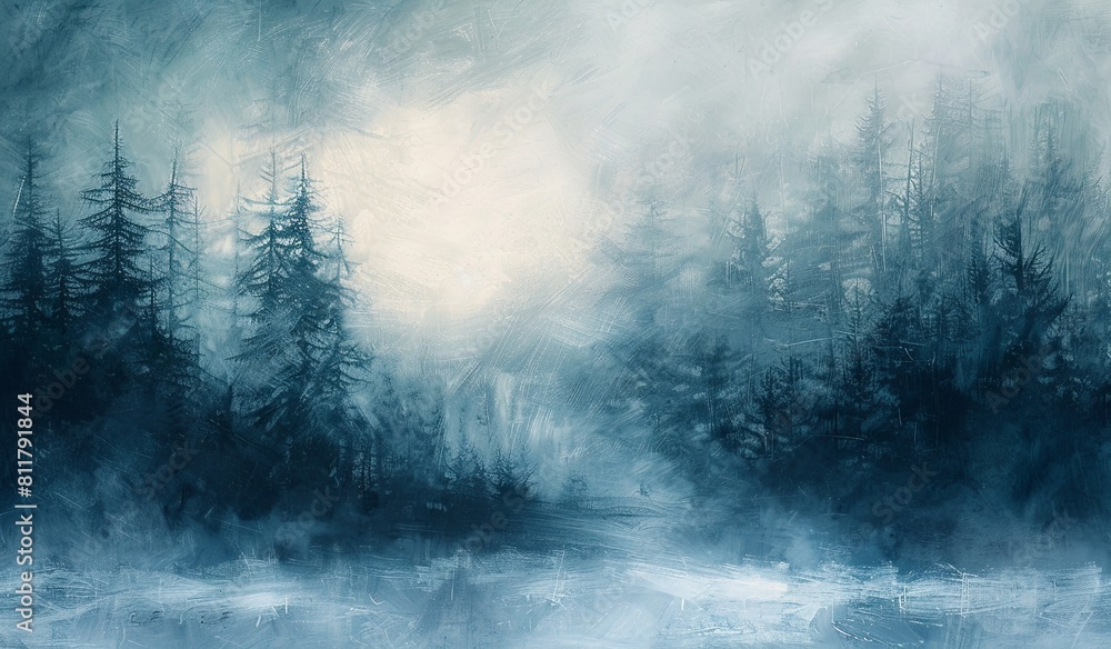 Mysterious blue forest in misty ambiance Mysterious blue forest in misty ambiance