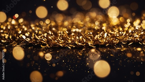 Gilded Splendor  Gold Particle Bokeh on Dark Background  Evoking Luxurious Festivity