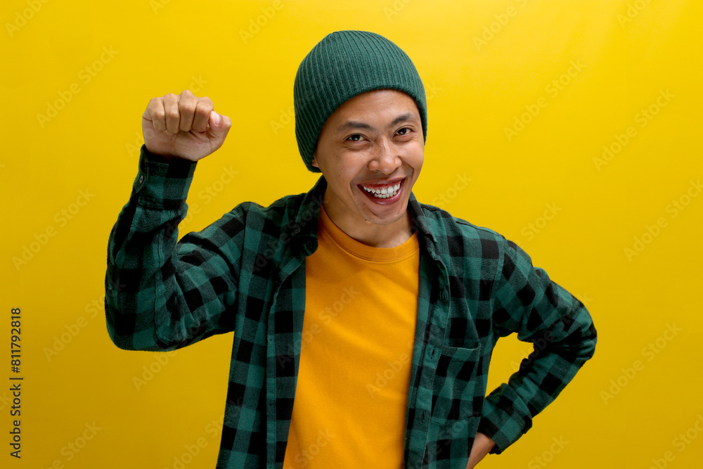 Knock-knock. Who's there? An excited young Asian man is gesturing a door knock, asking who is home. He appears embarrassed, clueless, and uncertain while standing against a white background Knock-knock. Who's there? An excited young Asian man is gesturing a door knock, asking who is home. He appears embarrassed, clueless, and uncertain while standing against a white background