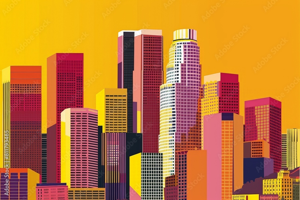 Set of six  modern high-rise building on a white background. View of the building from the bottom. Isometric vector illustration.
. Beautiful simple AI generated image in 4K, unique.