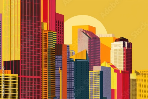 Skyscrapers  high-rise buildings colorful vector illustrations set. Beautiful simple AI generated image in 4K  unique.