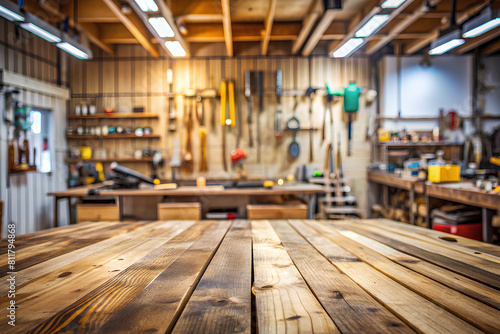 Wallpaper Mural Blur workshop hardware tools with wooden floor for products montage advertising background Torontodigital.ca