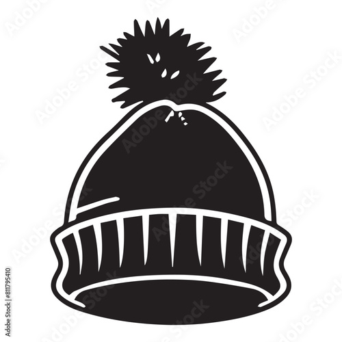 Simple beanie cap logo icon design, black vector illustration on white background