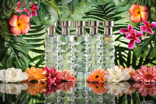 Delight in the fresh  floral scent of bespoke designer perfume displayed on a chic cologne shelf