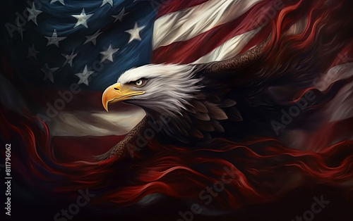 an eagle flying over the american flag,ai