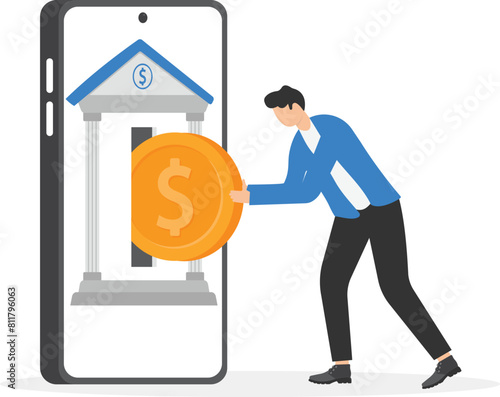 Contactless direct payment using smart phone application and bank account credit card data. Concept people using their phones as electronic wallet
