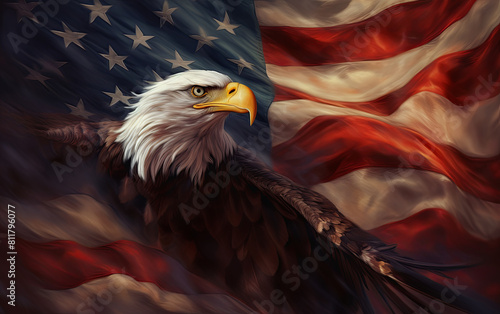 an eagle flying over the american flag,ai
