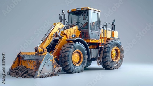 Loader and excavator Abstract 3d heavy loader and excavator Low pole Construction machinery equipment