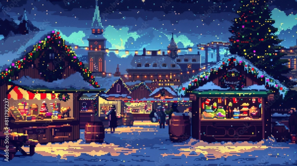 Fototapeta premium The photo shows a beautiful Christmas market in a European city