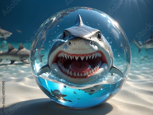 Fish and Mad Shark in The Crystal Ball for Wallpaper and Background