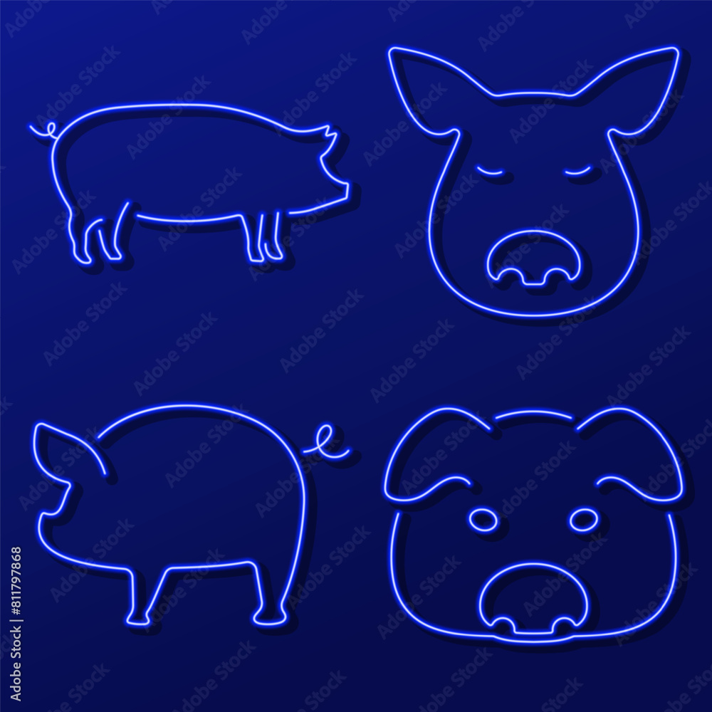 Fototapeta premium pig neon sign, modern glowing banner design, colorful modern design trend. Vector illustration.