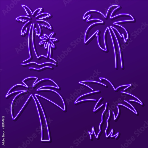 palm tree neon sign, modern glowing banner design, colorful modern design trend. Vector illustration.