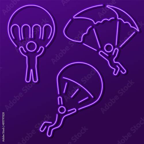 parachutist neon sign, modern glowing banner design, colorful modern design trend. Vector illustration.