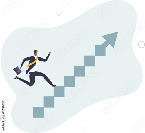 businessman quickly runs up the stairs. concept of success.flat vector illustration.