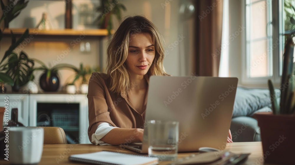 Woman Working on Laptop at Home Woman Working on Laptop at Home