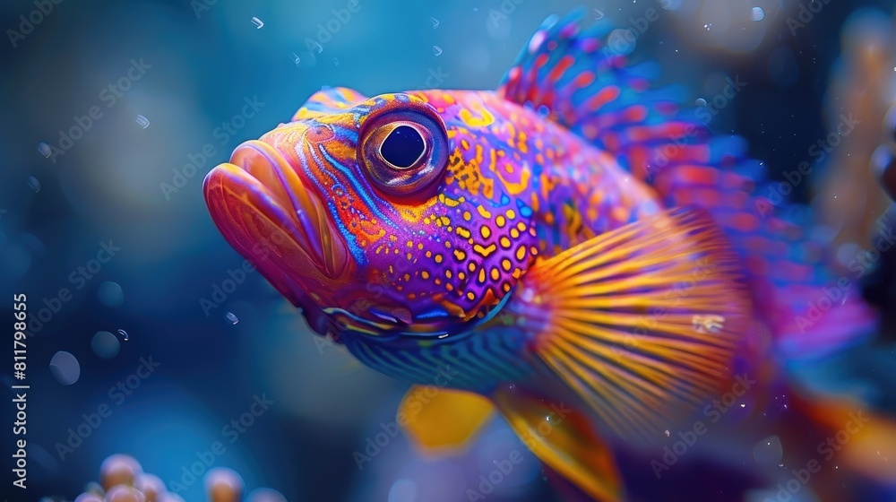 Neon-Colored Tropical Fish Close-Up Underwater Scene. Neon-Colored Tropical Fish Close-Up Underwater Scene.