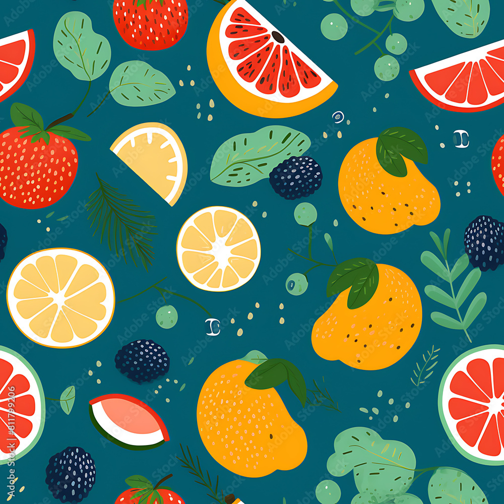 Fruit digital art seamless pattern, the design for apply a variety of graphic works Fruit digital art seamless pattern, the design for apply a variety of graphic works