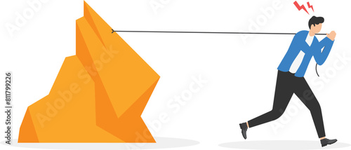 Carrying heavy burden. businessman loaded with problems and duties, overwhelmed male with difficulties and troubles, pressure of difficulties and hardships concept

