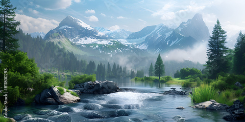 River landscape mountains free photo HD background