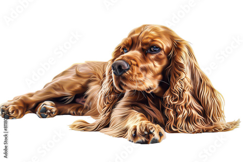 Golden Cocker Spaniel Lying Down, Isolated Di-Cut PNG style
