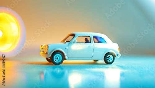 photo of mini car toy with glowing light  generative AI