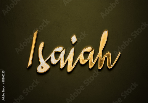 Old gold text effect of name Isaiah with 3D glossy style Mockup.  photo