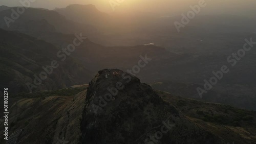 Aerial drone footage of a temple situated in the highest peak of maharashtra kalsubai photo