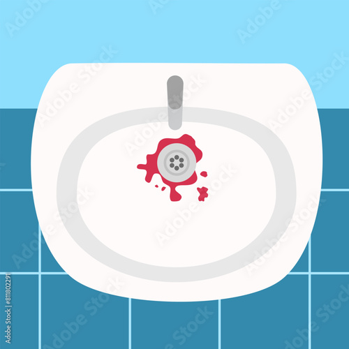 Blood in the white sink in flat design.