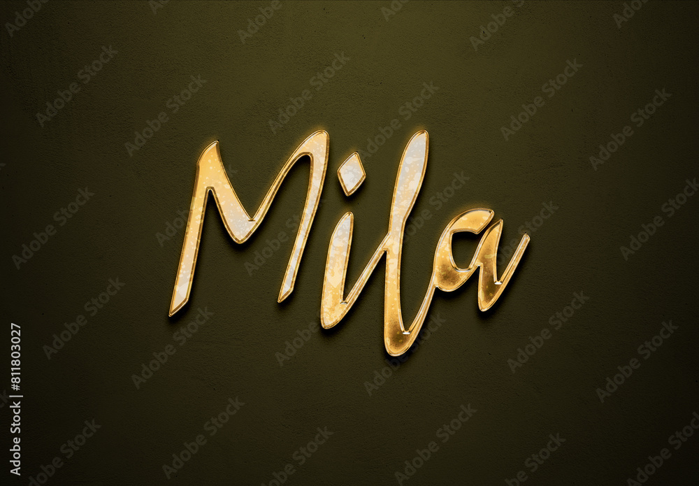 Old gold text effect of name Mila with 3D glossy style Mockup. Old gold text effect of name Mila with 3D glossy style Mockup.