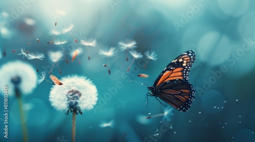 Butterfly on a Dandelion Seedhead
