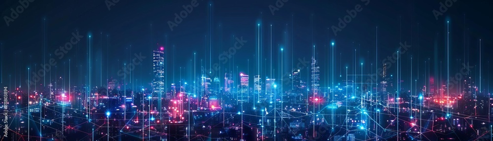 Smart city and abstract dot point connect with gradient line and aesthetic Intricate wave line design , big data connection technology concept, dark blues lights Smart city and abstract dot point connect with gradient line and aesthetic Intricate wave line design , big data connection technology concept, dark blues lights