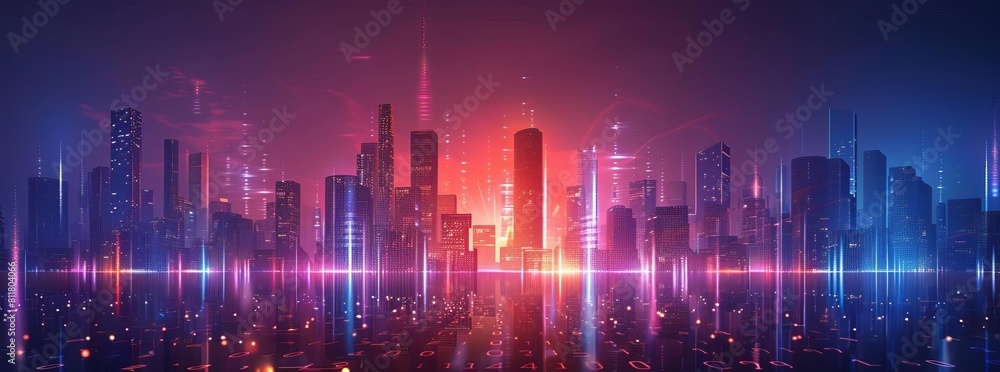 Smart city and abstract dot point connect with gradient line and aesthetic Intricate wave line design , big data connection technology concept, dark blues lights Smart city and abstract dot point connect with gradient line and aesthetic Intricate wave line design , big data connection technology concept, dark blues lights