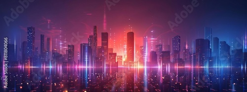 Smart city and abstract dot point connect with gradient line and aesthetic Intricate wave line design , big data connection technology concept, dark blues lights